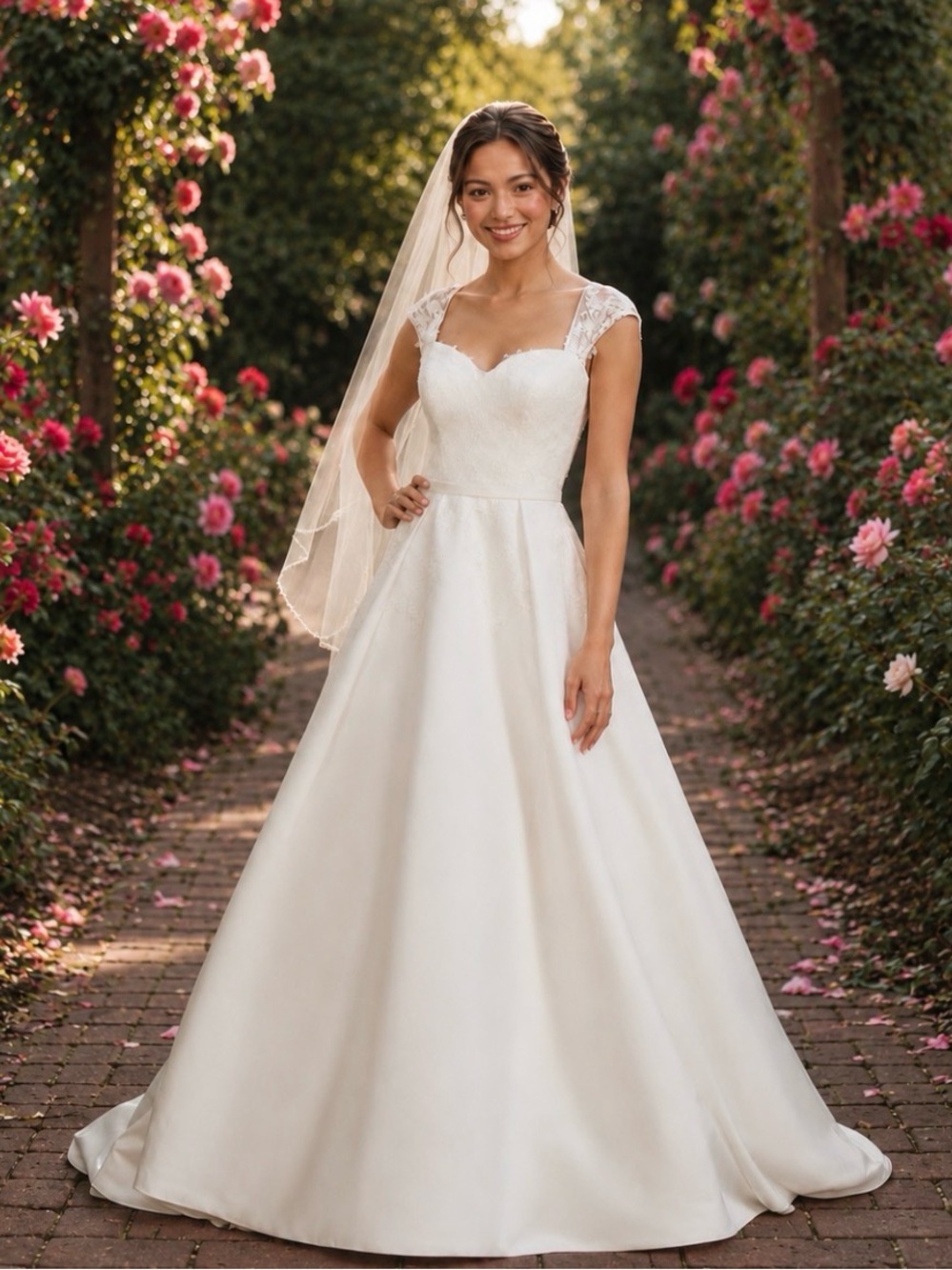 ❤️❤️❤️Oleg Cassini Ivory Bridal Ball Gown with Lace Cap Sleeves